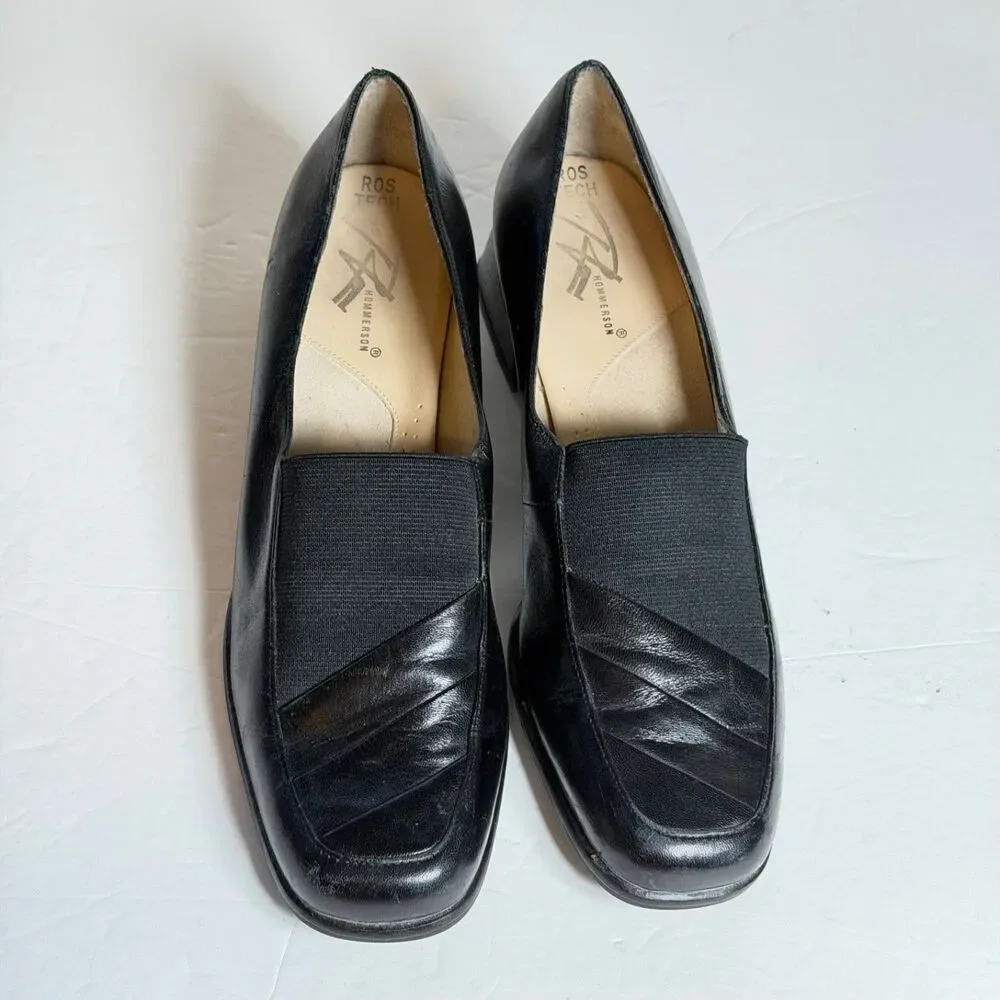 Ros Hommerson Ros Tech Black Leather Slip On Comfort Shoes Womens 8N Narrow